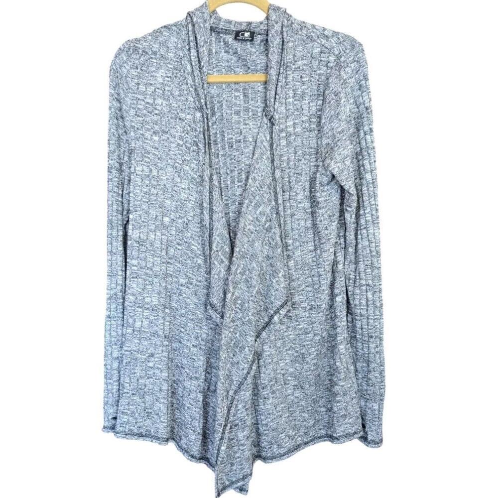 VTG Cable & Gauge Women Heathered Gray Open Front Hooded Sweater Cardigan Med
